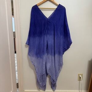 Silk Dip Dyed Ombré Tunic Dress Swim Cover Up Hippie Boho Top OS